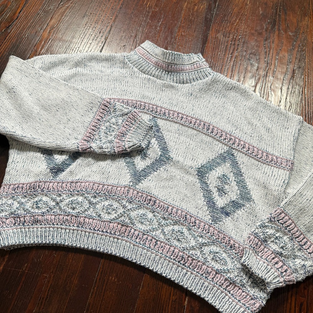 Vintage 80s David Brett Sweater Womens M Geometric Mock Neck Made in USA